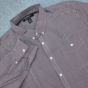 Kenneth Cole New York Men's Gingham Button Down Shirt‎ XXL XXG Burgundy White